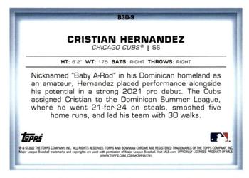 2022 Bowman - Bowman in 3D Gold Refractor #B3D-9 Cristian Hernandez Back
