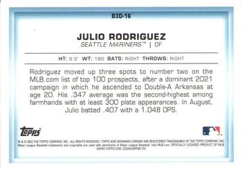 2022 Bowman - Bowman in 3D Gold Refractor #B3D-16 Julio Rodriguez Back