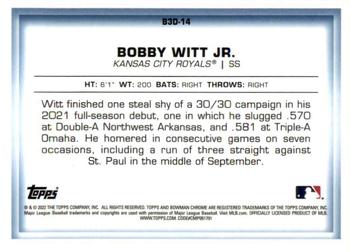 2022 Bowman - Bowman in 3D Orange Refractor #B3D-14 Bobby Witt Jr. Back