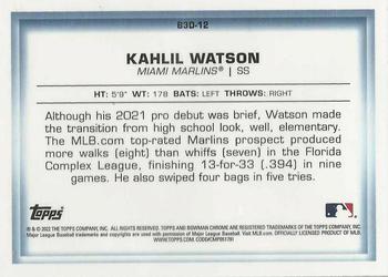 2022 Bowman - Bowman in 3D Red Refractor #B3D-12 Kahlil Watson Back