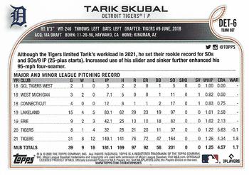 2022 Topps Detroit Tigers #DET-6 Tarik Skubal Back