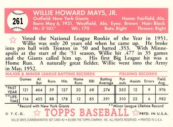 1997 Topps - Willie Mays Commemorative Reprint Jumbo #2 Willie Mays Back