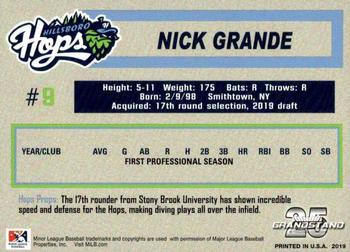 2019 Grandstand Hillsboro Hops #NNO Nick Grande Back