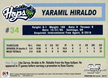 2019 Grandstand Hillsboro Hops #NNO Yaramil Hiraldo Back