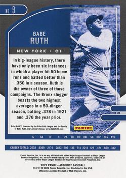 2022 Panini Absolute #9 Babe Ruth Back