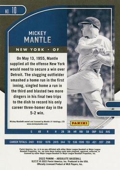 2022 Panini Absolute #10 Mickey Mantle Back
