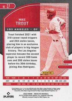 2022 Panini Absolute #27 Mike Trout Back