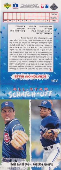 1993 Upper Deck Fun Pack - All-Star Scratch-Off #AS4 Ryne Sandberg / Roberto Alomar Front