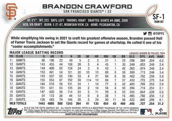 2022 Topps San Francisco Giants #SF-1 Brandon Crawford Back