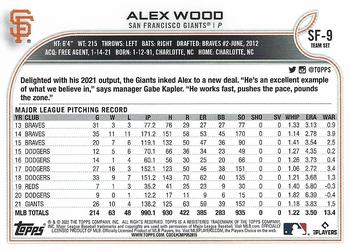 2022 Topps San Francisco Giants #SF-9 Alex Wood Back