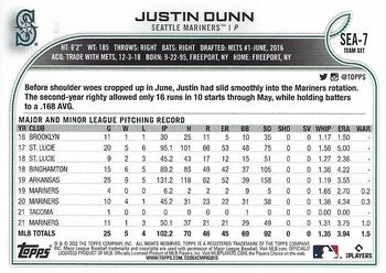 2022 Topps Seattle Mariners #SEA-7 Justin Dunn Back
