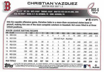 2022 Topps Boston Red Sox #BOS-6 Christian Vazquez Back