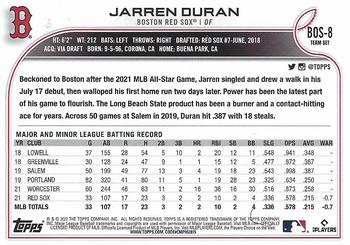 2022 Topps Boston Red Sox #BOS-8 Jarren Duran Back