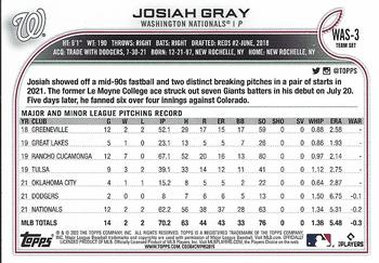 2022 Topps Washington Nationals #WAS-3 Josiah Gray Back
