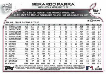 2022 Topps Washington Nationals #WAS-7 Gerardo Parra Back