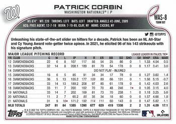 2022 Topps Washington Nationals #WAS-8 Patrick Corbin Back
