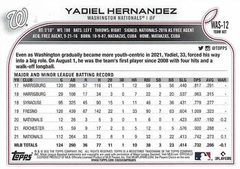 2022 Topps Washington Nationals #WAS-12 Yadiel Hernandez Back
