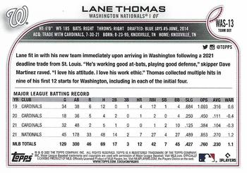 2022 Topps Washington Nationals #WAS-13 Lane Thomas Back