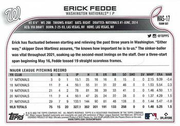 2022 Topps Washington Nationals #WAS-17 Erick Fedde Back