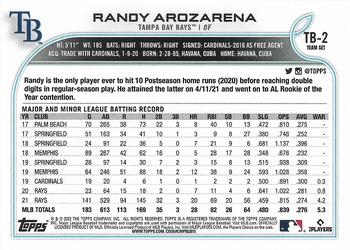 2022 Topps Tampa Bay Rays #TB-2 Randy Arozarena Back