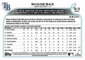 2022 Topps Tampa Bay Rays #TB-10 Shane Baz Back