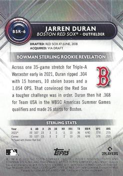 2022 Bowman Sterling #BSR-6 Jarren Duran Back