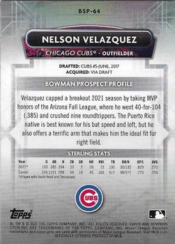 2022 Bowman Sterling #BSP-64 Nelson Velazquez Back