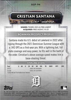 2022 Bowman Sterling #BSP-94 Cristian Santana Back