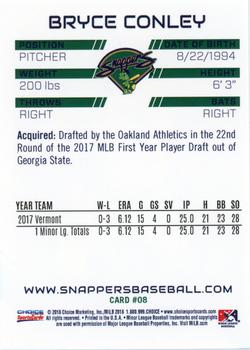 2018 Choice Beloit Snappers #08 Bryce Conley Back