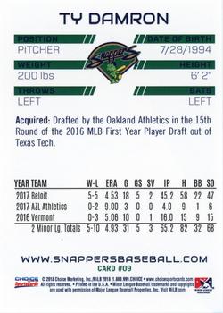 2018 Choice Beloit Snappers #09 Ty Damron Back