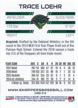 2018 Choice Beloit Snappers #16 Trace Loehr Back