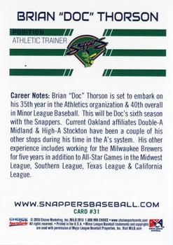 2018 Choice Beloit Snappers #31 Brian Thorson Back