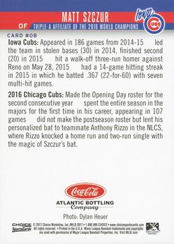 2017 Choice Iowa Cubs 2016 World Champions #08 Matt Szczur Back