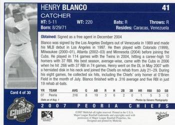 2007 MultiAd Peoria Chiefs Update #4 Henry Blanco Back