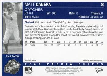 2007 MultiAd Peoria Chiefs Update #5 Matt Canepa Back