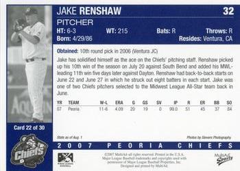 2007 MultiAd Peoria Chiefs Update #22 Jake Renshaw Back
