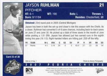 2007 MultiAd Peoria Chiefs Update #23 Jayson Ruhlman Back
