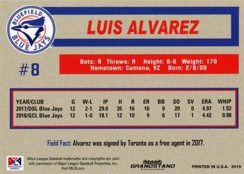 2019 Grandstand Bluefield Blue Jays #NNO Luis Alvarez Back