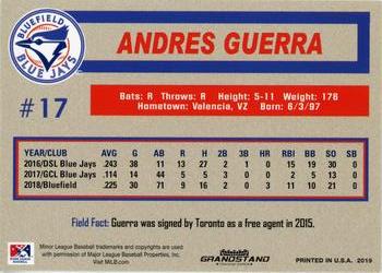 2019 Grandstand Bluefield Blue Jays #NNO Andres Guerra Back