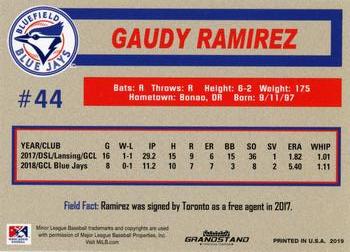 2019 Grandstand Bluefield Blue Jays #NNO Gaudy Ramirez Back