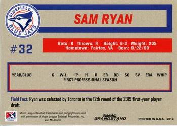 2019 Grandstand Bluefield Blue Jays #NNO Sam Ryan Back