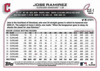 2022 Topps Cleveland Guardians #CLE-1 Jose Ramirez Back