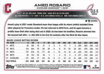 2022 Topps Cleveland Guardians #CLE-5 Amed Rosario Back