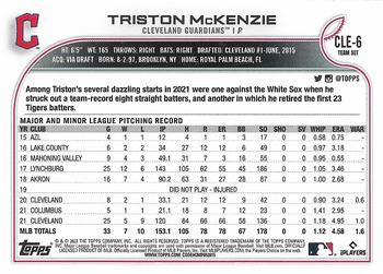2022 Topps Cleveland Guardians #CLE-6 Triston McKenzie Back