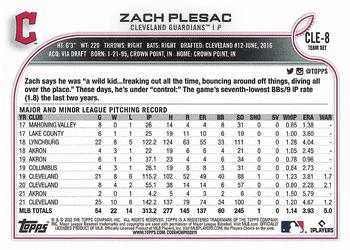 2022 Topps Cleveland Guardians #CLE-8 Zach Plesac Back