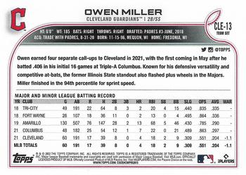 2022 Topps Cleveland Guardians #CLE-13 Owen Miller Back