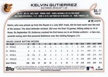 2022 Topps Baltimore Orioles #BAL-11 Kelvin Gutierrez Back