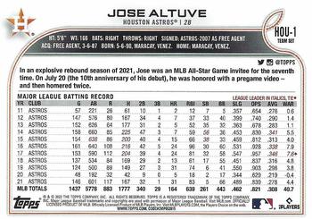 2022 Topps Houston Astros #HOU-1 Jose Altuve Back