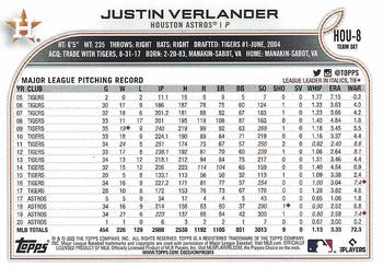 2022 Topps Houston Astros #HOU-8 Justin Verlander Back