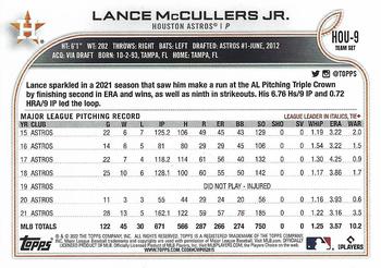 2022 Topps Houston Astros #HOU-9 Lance McCullers Jr. Back